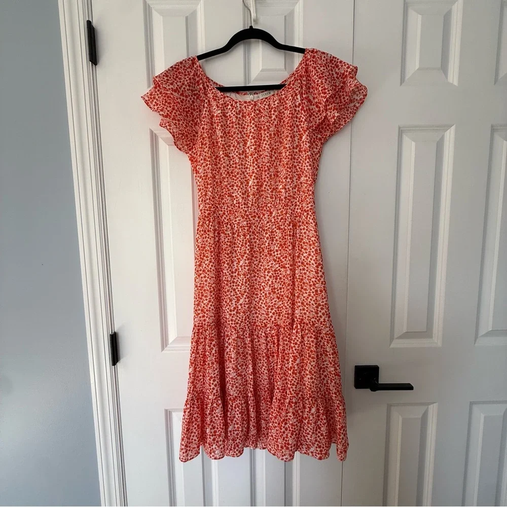 J.Crew Factory Tiered Floral Midi Dress Size 00 Coral Orange New With Tags - Picture 2 of 11